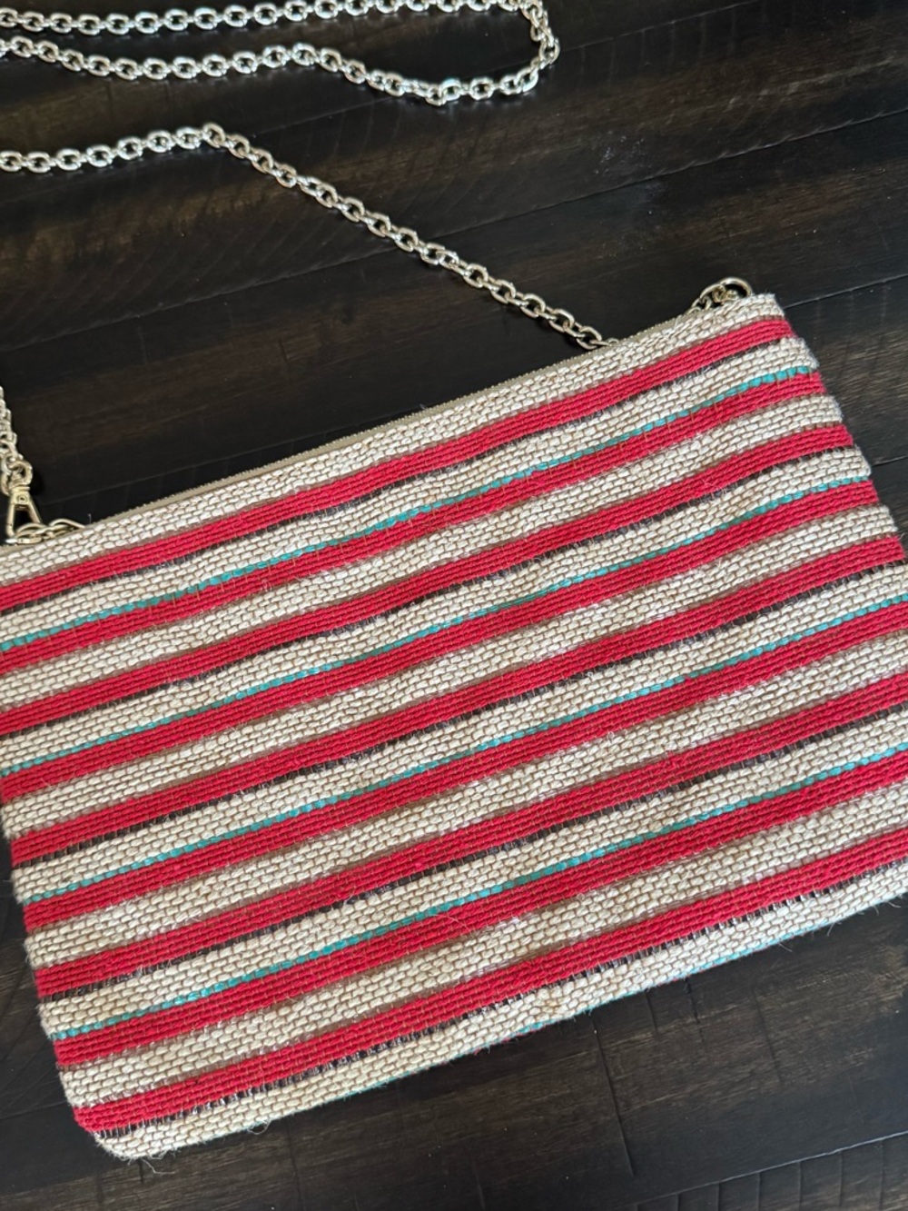 Market & Spruce Red Striped Purse with Gold Chain